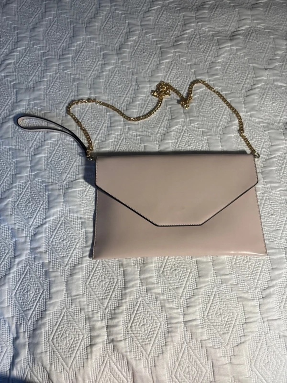 Womens Nude Pink Envelope Clutch with Gold Chain